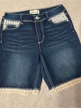 Jordache Dark Blue Denim Girls Shorts with White Lace Trim